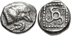 Greek DYNASTS of LYCIA. Ekuwemi. Circa 470-440 BC. AR Third Stater (14mm, 2.89 g). Uncertain mint. Forepart of boar right / Triskeles within incuse square. Cf. Müseler III, 8 (stater); Falghera –; SNG