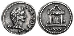 Merani Collection – Greek KINGS of MAURETANIA. Juba II. 25 BC-AD 24. AR Denarius (17mm, 2.57 g, 1h). Caesarea mint. Dated RY 43 (AD 18/9). REX IVBA, head right, wearing lion skin headdress, club over 