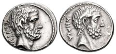 Merani Collection – Roman Republican Q. Servilius Caepio (M. Junius) Brutus. 54 BC. AR Denarius (18mm, 4.06 g, 10h). Rome mint. Bare head of L. Junius Brutus right; BRVTV[S] downward to left / Bare he