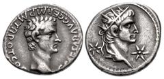 Merani Collection – Roman Imperial Gaius (Caligula), with Divus Augustus. AD 37-41. AR Denarius (18.5mm, 3.63 g, 2h). Lugdunum (Lyon) mint. 1st emission, AD 37. C CΛESΛR ΛVG GERM P M TR POT COS, bare 