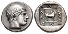 Greek THRACE, Ainos. Circa 453/2-451/0 BC. AR Tetradrachm (24.5mm, 16.43 g, 12h). Antiadas, magistrate. Head of Hermes right, wearing petasos with pelleted rim and inscribed AINI / Goat standing right