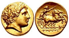 Greek KINGS of MACEDON. Philip III Arrhidaios. 323-317 BC. AV Stater (18mm, 8.57 g, 12h). In the types of Philip II. Lampsakos mint. Struck under Leonnatos, Arrhidaios, or Antigonos I Monophthalmos. H