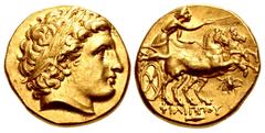 Greek KINGS of MACEDON. Philip III Arrhidaios. 323-317 BC. AV Stater (17.5mm, 8.63 g, 12h). In the types of Philip II. Magnesia on the Maeander mint. Struck under Menander or Kleitos, circa 322-319 BC