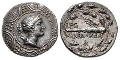 Greek MACEDON (Roman Protectorate), Republican period. Roman embassy. Circa 148-147 BC. AR Tetradrachm (29mm, 16.91 g, 3h). Amphipolis or Thessalonika mint. Diademed and draped bust of Artemis right, 