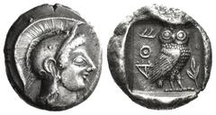 Greek ATTICA, Athens. Circa 510-500/490 BC. AR Tetradrachm (24mm, 17.31 g, 8h). Head of Athena right, wearing earring and crested Attic helmet decorated with tiny spiral on the back of the bowl / Owl 