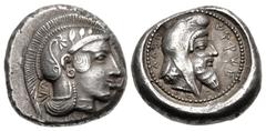 Greek DYNASTS of LYCIA. Kherei. Circa 410-390 BC. AR Stater (18mm, 8.54 g, 4h). Pilleñni (Pinara) mint. Head of Athena right, wearing hoop earring, linear necklace, and crested Attic helmet decorated 