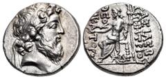 Greek SELEUKID EMPIRE. Demetrios II Nikator. Second reign, 129-125 BC. AR Drachm (16mm, 3.98 g, 1h). Antioch on the Orontes mint. Struck 129-128 BC. Diademed head right / [B]AΣIΛEΩΣ ΔHMHTPIOY ΘEOY [N]
