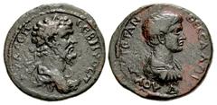 Roman Provincial THESSALY, Koinon of Thessaly. Septimius Severus, with Geta as Caesar. AD 193-211. Æ Tetrassarion (27mm, 11.91 g, 3h). AV Λ CЄΠ CЄBHPOC Π, laureate, draped, and cuirassed bust of Septi
