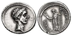 Roman Republican The Caesarians. Julius Caesar. 41 BC. AR Denarius (19.5mm, 4.09 g, 1h). Rome mint; L. Flaminius Chilo, moneyer. Wreathed head of Caesar right / Goddess (Pax or Venus?) standing left, 