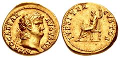 Roman Imperial Nero. AD 54-68. AV Aureus (19mm, 7.36 g, 6h). Rome mint. Struck circa AD 64-65. NERO CAESAR AVGVSTVS, laureate head right / IVPPITER CVSTOS, Jupiter, bare to waist, with cloak around lo