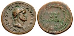 Roman Imperial Galba. AD 68-69. Æ Sestertius (37mm, 28.57 g, 6h). Rome mint, 4th officina. Struck circa June-August AD 68. IMP SER GALBA AVG TR P, draped bust right, wearing oak wreath / S P Q R/ OB/ 