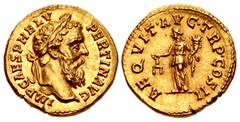 Roman Imperial Pertinax. AD 193. AV Aureus (20mm, 7.28 g, 12h). Rome mint. IMP CAES P HELV PERTIN • AVG, laureate head right / AEQVIT • AVG • TR P • COS • II, Aequitas, draped, standing left, holding 