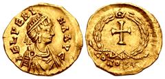 Roman Imperial Aelia Verina. Augusta, AD 457-484. AV Tremissis (1.47 g, 5h). Constantinople mint. Struck under Leo I, AD 462 or 466. AEL VERI NA AVG, pearl-diademed and draped bust right / Cross withi