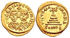 Byzantine Revolt of the Heraclii. 608-610. AV Solidus (20mm, 4.46 g, 7h). Uncertain military mint in the East. Dated fixed IY 11 (Summer AD 608). D N ЄRACLIO CONSVLI BA , facing busts of Heraclius and