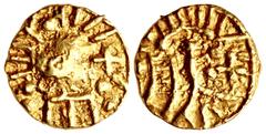Early Medieval & Islamic MEROVINGIANS, Pseudo-Imperial coinage. Uncertain. Circa 500-580. AV Tremissis (12mm, 1.42 g, 12h). Imitating a Visigothic issue of a tremissis of Anastasius I to Justinian I. 