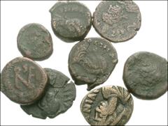 MIXED. Late Roman and Vandalic Æ. Includes: Marcian (4) // Leo I (2) // Zeno I // Vandalic imitation of Valentinian III. Fine-Near VF condition, brown patinas. LOT SOLD AS IS, NO RETURNS. Eight (8) co