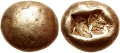 Greek IONIA, Uncertain. Circa 650-600 BC. EL Hekte – Sixth Stater (9mm, 2.24 g). Lydo-Milesian standard. Plain globular surface / Two overlapping incuse squares. Weidauer 4; Karwiese, Artemision, Type