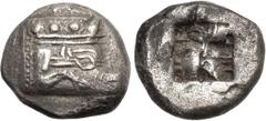 Greek LYCIA, Phaselis. Circa 530-500 BC. AR Stater (20mm, 10.85 g). Prow of galley right, terminating in a boar's forepart / Incuse square. Heipp-Tamer Series 3, Em. 1a, 7–8 var. (unlisted dies); SNG 
