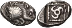 Greek LYCIA, Uncertain. Circa 520-470/60 BC. AR Third Stater (15mm, 3.04 g). Predynastic issue. Forepart of boar right / Triskeles in dotted square within incuse square. Demirler 62–7 var. (linear squ