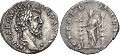 Roman Imperial Didius Julianus. AD 193. AR Denarius (18mm, 2.78 g, 7h). Rome mint. Laureate head right / Concordia standing left, holding aquila and signum. RIC IV 1; RSC 2. Toned, slightly soft strik