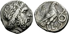 ELIS, Olympia. 128th-132nd Olympiad. 268-252 BC. AR Stater (11.15 g, 9h). Laureate head of Zeus right / Eagle standing right; to right, coiled snake above ΔI. Seltman, Temple 231 (dies DB/ζμ); BCD Oly
