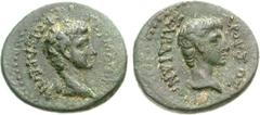 LYDIA, Sardis. Germanicus, with Drusus. Caesar, 15 BC-AD 19. Æ 17mm (3.86 g, 12h). Bare head of Germanicus right / Bare head of Drusus right. RPC I 2992; BMC 110-112; SNG Copenhagen -. VF, handsome gr