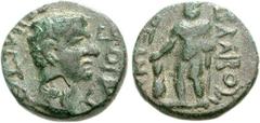 LYCIA, Balbura. Gaius (Caligula). AD 37-41. Æ 17mm (4.86 g, 11h). Bare head right; on neck, c/m: hand(?) or blossom on stalk(?) / Herakles standing facing, holding club set on ground and lion skin. RP