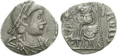 VANDALS. temp. Gaiseric to Gunthamund. Circa 440-490. AR Siliqua (1.71 g, 2h). Imitative Group. Pseudo-Ravenna mint in Carthage. Struck in the name of Honorius. [D N HONORI VS P F ΛVG], pearl-diademed