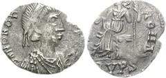 VANDALS. temp. Gaiseric to Gunthamund. Circa 440-490. AR Siliqua (1.49 g, 7h). Imitative Group. Pseudo-Ravenna mint in Carthage. Struck in the name of Honorius. D N HONOR[I VS] P F [ΛV]G, pearl-diadem