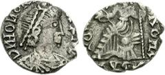 VANDALS. temp. Gaiseric to Gunthamund. Circa 440-490. AR Siliqua (1.37 g, 5h). Degenerate Group. Pseudo-Ravenna mint in Carthage. Struck in the name of Honorius. D И HOИOR[I VS P F] ΛVG, pearl-diademe