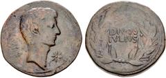 Roman Republican The Triumvirs. Octavian and Divus Julius Caesar. 38 BC. Æ Sestertius (or Dupondius?) (30mm, 17.72 g, 12h). Bare head of Octavian right; star of eight rays before / DIVOS/IVLIVS in two