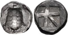 Greek ISLANDS off ATTICA, Aegina. Circa 456/45-431 BC. AR Stater (18mm, 12.29 g, 6h). Land tortoise with segmented shell / Large square incuse with skew pattern. Meadows, Aegina, Group IIIb; HGC 6, 43