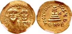Byzantine Heraclius, with Heraclius Constantine. 610-641. AV Solidus (22mm, 4.44 g, 7h). Constantinople mint, 2nd officina. Struck 629-631. Crowned and draped facing busts of Heraclius and Heraclius C