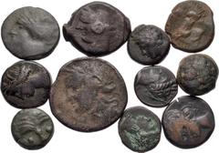 Large Lots GREEK. Magna Graecia & Sicily. Lot of eleven (11) Carthaginian and Siculo-Punic bronze issues. Includes: various types. Diameters from 14-27mm. Fine to VF, some roughness. LOT SOLD AS IS, N