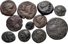 Large Lots GREEK. Magna Graecia & Sicily. Lot of twenty-four (24) bronze issues. Includes: a good mix of mints and types. Diameters from 14-28mm. Fine to VF, some roughness. LOT SOLD AS IS, NO RETURNS