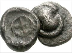 GREEK. Central & Southern Greece. AR of Boeotia, Thebes. All coins: AR Tetartemorion. Circa 480-460 BC. Boeotian shield / Archaic Θ in center of incuse square. BCD Boiotia 360. Both VF condition, some