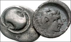 GREEK. Central & Southern Greece. AR of Boeotia, Thebes. All coins: AR Obol. Circa 395-338 BC. Includes: Boeotian shield / Head of Herakles right; KΛ downward to right. BCD 535 // Same, but ΘE downwar