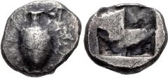 Greek MACEDON, Terone. Circa 500-490 BC. AR Eighth Stater or Hemidrachm (12mm, 1.64 g). Amphora / Quadripartite incuse square. Cf. Hardwick Group I, 3 (drachm); cf. HGC 3, 695 (same). Toned, granular 