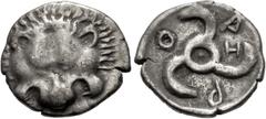 Greek DYNASTS of LYCIA. Aruwatijesi. Circa 400-370 BC. AR Twelfth Stater (11mm, 0.69 g). Zagaba mint. Facing lion scalp / Triskeles; Z (mint mark) in one section; all within incuse circle. Müseler VII