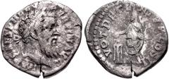 Roman Imperial Pertinax. AD 193. AR Denarius (18mm, 2.44 g, 12h). Rome mint. Struck 1 January-28 March. Laureate head right / Pertinax standing left, holding volumen and sacrificing out of patera over