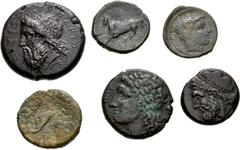 Large Lots GREEK. Magna Graecia & Sicily. Lot of twenty-three (23) bronze issues. Includes: various types and cities. Diameters from 16-26mm. A good mix. Fine to VF, some roughness. LOT SOLD AS IS, NO