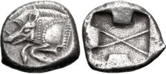 Greek LYCIA, Uncertain. Circa 520-470/60 BC. AR Stater (20mm, 8.91 g). Predynastic period. Forepart of boar right / Incuse square divided by large X, indentations on three sides. Müseler II 2; Falgher