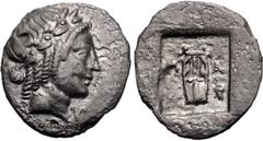 Greek LYCIAN LEAGUE. Circa 27-20 BC. AR Hemidrachm (14.5mm, 1.41 g, 12h). Masikytes mint. Laureate head of Apollo right / Lyre; tripod to lower right; all in incuse square. RPC I 3310; Troxell, Lycia,