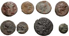 Large Lots GREEK. Magna Graecia & Sicily. Lot of eight (8) bronze issues. Includes: Akragas // Gela // Katana // Kamarina // Kentoripai // Menainon (2) // Tauromenion. Fine to VF, a few spots of activ