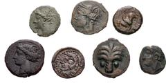 Large Lots GREEK. Magna Graecia & Sicily. Lot of seven (7) Carthaginian and related bronze issues. Includes: various Carthaginian issues from North Africa and Sicily, as well as one from Spain. Fine t