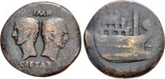 Merani Collection – Roman Provincial GAUL, Vienna. Octavian, with Divus Julius Caesar. Circa 36 BC. Æ Dupondius (3032mm, 14.19 g, 12h). Bare heads of Divus Julius Caesar left and Augustus right, back 