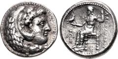 Greek KINGS of MACEDON. Alexander III 'the Great'. 336-323 BC. AR Tetradrachm (25.5mm, 16.16 g, 12h). Babylon mint. Struck under Stamenes or Archon, circa 323 BC. Head of Herakles right, wearing lion 