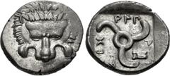 Greek DYNASTS of LYCIA. Mithrapata. Circa 390-370 BC. AR Sixth Stater (13mm, 1.33 g). Uncertain mint. Lion scalp facing / Triskeles; astragalos in one section; all within incuse square. Müseler VII 83