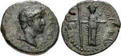 Roman Provincial CILICIA, Mallus. Otho(?). AD 69. Æ (25mm, 9.67 g, 12h). Laureate head right / Facing cult statue of Athena Magarsis, holding spear. RPC Suppl. 4024A/1 = J. Muona, "An intriguing new c