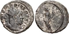 Roman Imperial Marius. Romano-Gallic Emperor, AD 269. Antoninianus (20mm, 4.35 g, 6h). Treveri (Trier) mint. 2nd emission, circa mid AD 269. Radiate, draped, and cuirassed bust right / Felicitas stand
